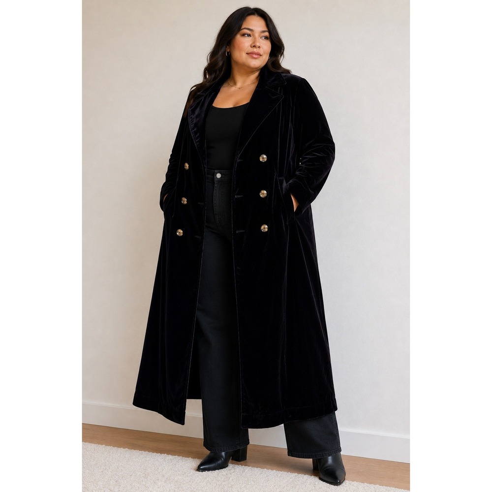 Chelsea & Violet Black Velvet Maxi Duster Coat Dark Academia Gothic Witchy